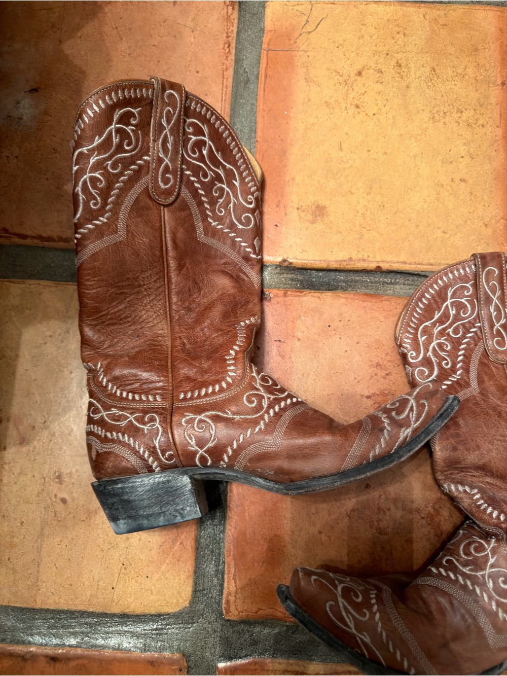 Old Gringo Brown Leather Western Boots with White Stitching